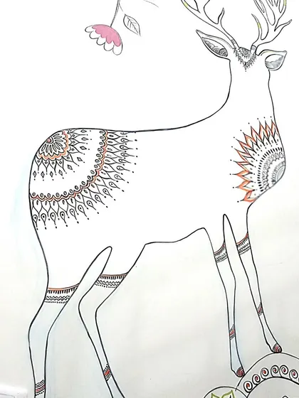 The deer from the same staircase mural. The combination of simple outlines and detailed mandala art on the body is a style I really enjoy.
