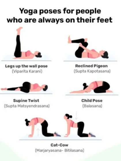 For people who are always on their feet, these restorative poses like Legs-Up-the-Wall and Reclined Pigeon can provide immense relief.