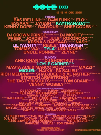 The lineup for Sole DXB in Dubai. It was an honor to be part of this incredible festival and represent my sound on an international stage alongside so many talented artists.