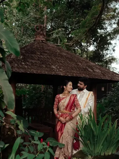 An extensive collection from a post-wedding shoot at the Livingreen Studio. Each image captures the couple's loving connection in a serene, natural environment.
