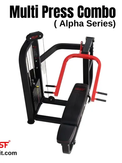 A side view of the Multi Press Combo from our Alpha Series, a versatile selectorized machine.