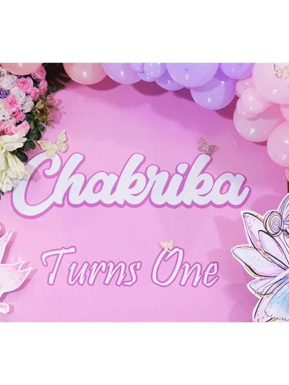 The custom backdrop for Chakrika's first birthday.