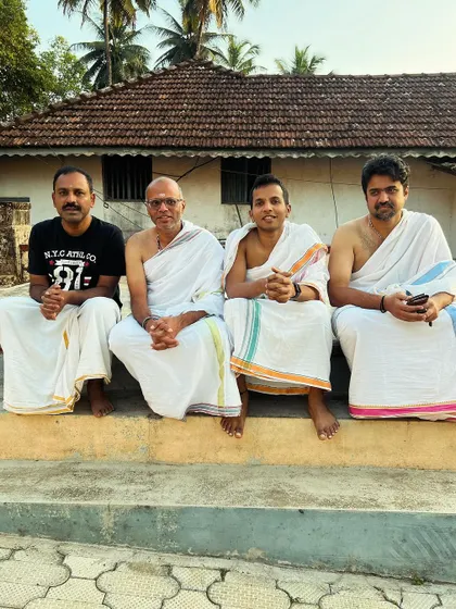 With my father and fellow seekers, dressed in traditional attire. Connecting with our roots and our elders is an important part of living a dharmic life.