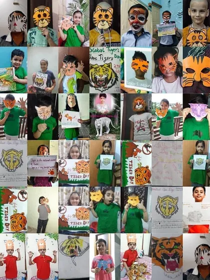 The creativity of our students knows no bounds! This collage showcases the diverse and unique tiger masks and posters created during our fun and educational activity.
