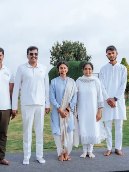 Posing with the team that helped make the large-scale yoga session at the Global Academy of Technology possible. It takes a collective effort to bring such impactful events to life.