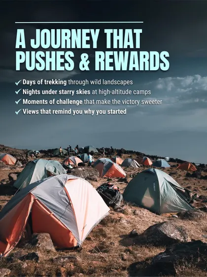 A high-altitude camp on an international expedition. Nights under starry skies and views that remind you why you started are all part of the journey that pushes and rewards.