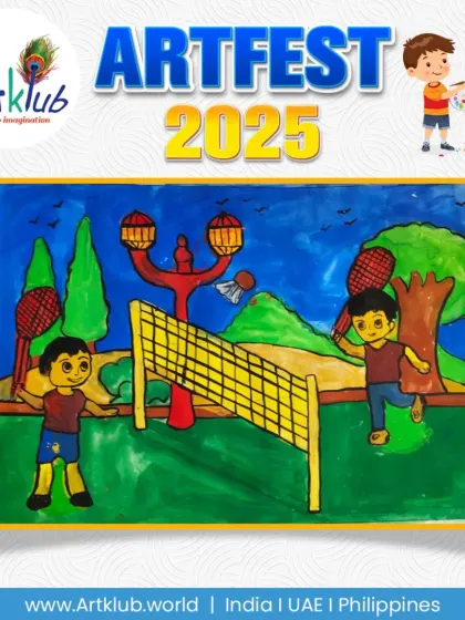 A senior artist's painting of an outdoor badminton match, showcasing good use of perspective.