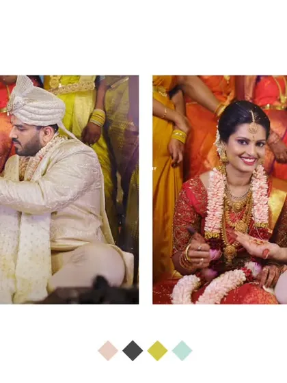 A collage showing two key moments from the wedding ceremony, capturing both the ritual and the couple's happy reaction.