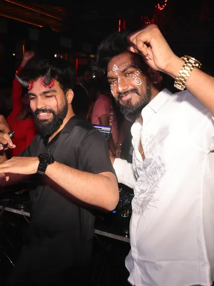 Having a blast on stage during the Halloween party. Themed nights are a great opportunity to interact with the crowd in a fun and different way.
