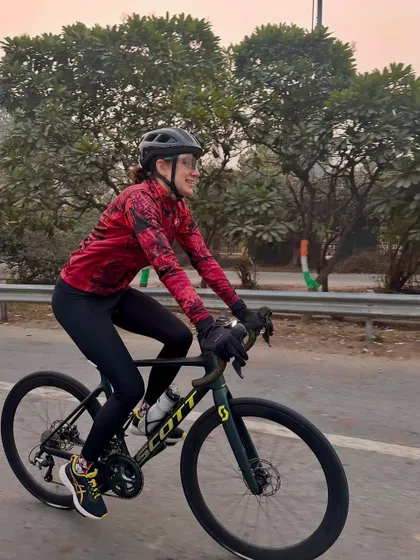 A female rider focused and determined during our challenging Sunday ride.