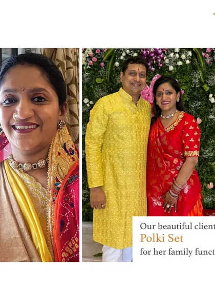 My beautiful client in her Polki Set for her family function. This versatile piece can be worn as a necklace or a bracelet, making it the perfect addition to any outfit. She looks absolutely radiant.