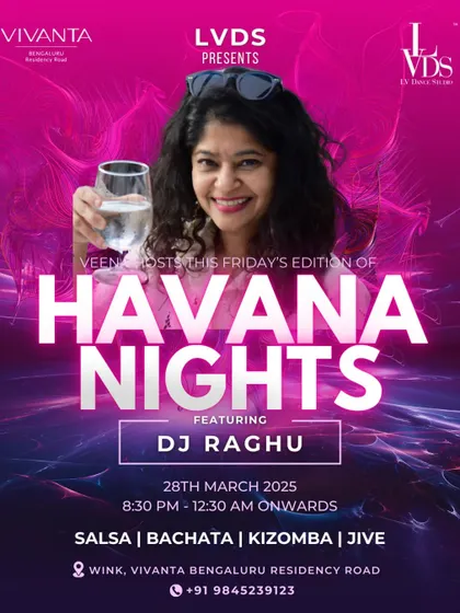 A special poster for a Havana Nights hosted by our student Veena, with special offers for her guests. It's all about celebrating our community.