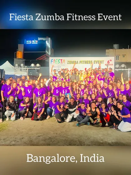 The entire crowd united at the Fiesta Zumba Fitness Event in Bangalore. We love bringing the Zumba community together for nights filled with dance and positive energy.