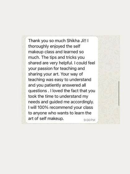 This student thoroughly enjoyed the class and found my way of teaching easy to understand. She appreciated that I took the time to understand her needs and guide her accordingly.