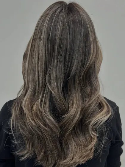 The back of the ash hair, showing how the highlights are distributed for a natural yet impactful look.