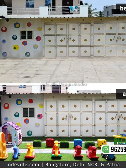A direct comparison of the preschool's play area before and after my team's work. The transformation is dramatic, showcasing the impact of thoughtful landscape design on a child's environment.