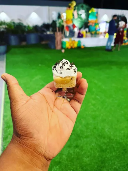 A single serving of our delicious mini dessert, perfect for guests to enjoy while mingling.