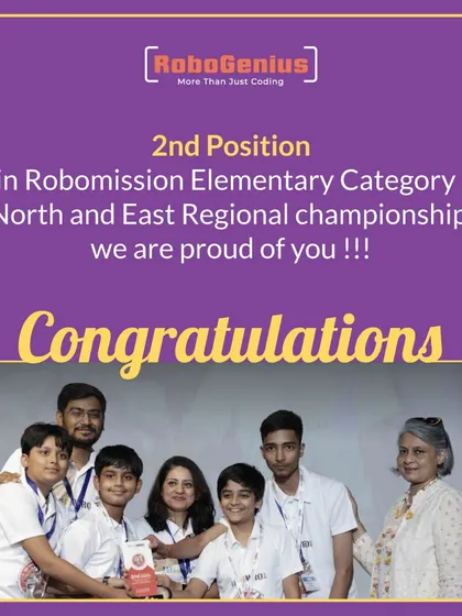 We nurture talent from a young age. We celebrate Team "Trident" for their fantastic performance, winning 2nd Position in the Robomission Elementary Category at the WRO North and East Regional championship. This achievement highlights the strength of our foundational robotics programs for younger students.