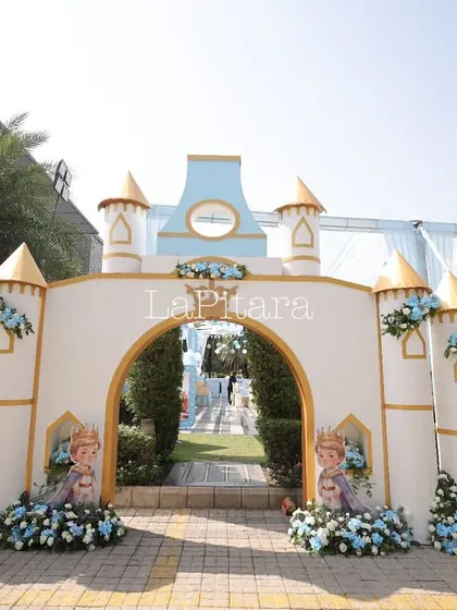 A duplicate view of the grand castle entrance, showing its impressive scale and detailed construction, perfect for a royal-themed celebration.