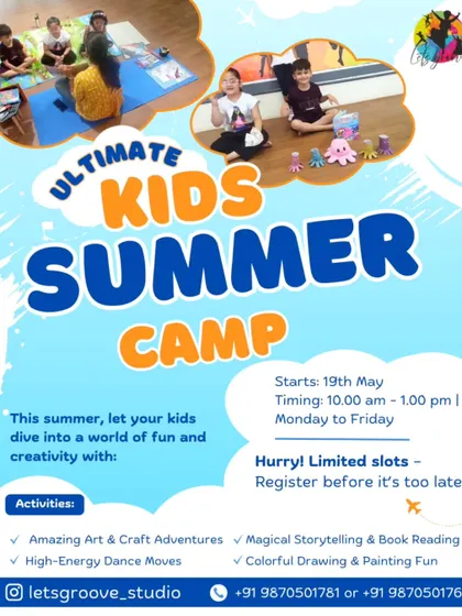 This poster for our Ultimate Kids Summer Camp highlights the world of fun and creativity we offer. Activities include art adventures, high-energy dance, and magical storytelling.