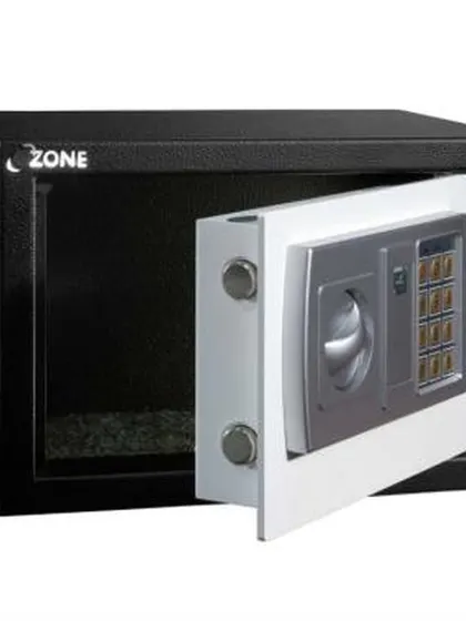An open-door view of the OES-BAS-i10 safe, revealing its interior space and dual shooting bolt locking mechanism.