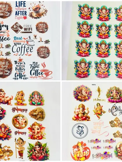 Our latest insert sheets feature designs for coffee lovers and various Ganesha illustrations. These sheets offer an easy way to add detailed graphics to your resin pieces.