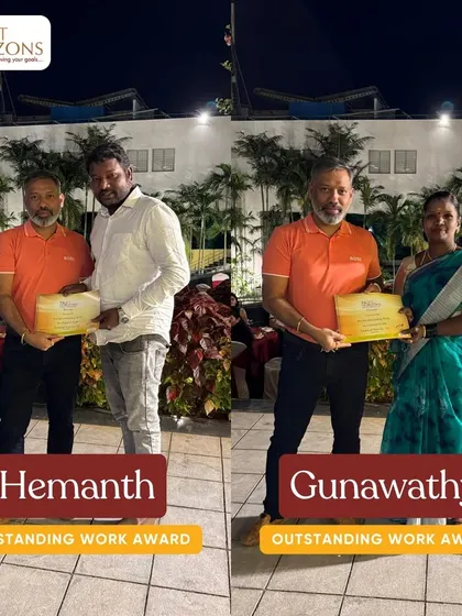Honoring excellence at our annual awards. Hemanth and Gunawathy are recognized with the Outstanding Work Award for their dedication and significant contributions to our success over the past year.