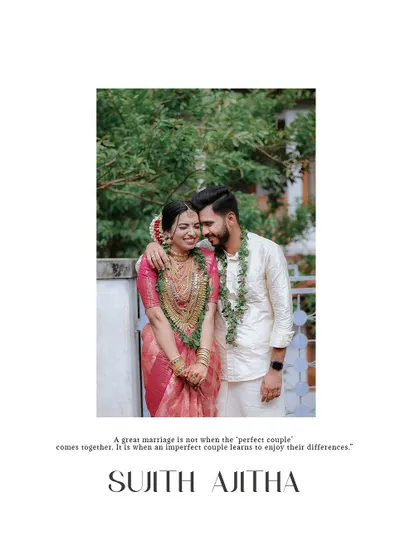 A beautiful portrait of a couple, personalized with their names and a quote about imperfect couples making a great marriage.