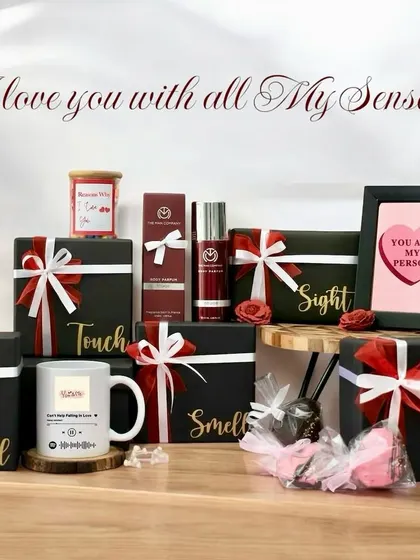 The "I Love You With All My Senses" gift is a creative way to show your affection. It includes five individually wrapped gifts, each corresponding to one of the five senses: touch, sight, sound, smell, and taste.