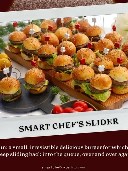 My sliders are small, irresistible burgers that will have you sliding back into the queue for more. They are the perfect size for little hands and big appetites.