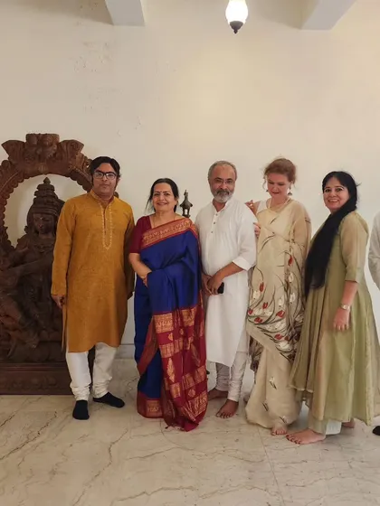 A group photo at the Ravi Shankar Center with friends and fellow musicians, paying homage to a great master.