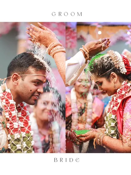 The Akshata ritual, a beautiful and symbolic moment of blessing and prosperity for the newly married couple.
