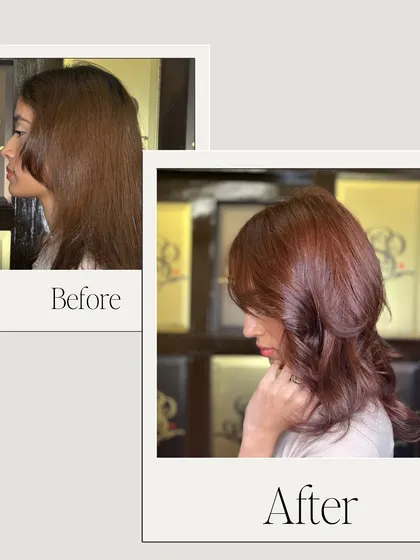 A before and after that speaks for itself. We transformed our client's hair with a rose gold colour and a fresh cut, creating a radiant and modern new style just in time for the festive season.