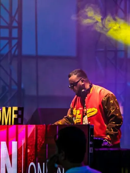 Another angle of my performance at the ACDMF, with the massive stage rig in the background.