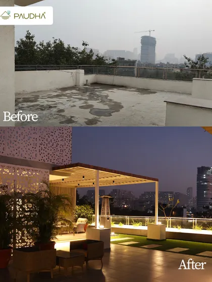 This shows the power of a full terrace redesign. We took a damaged, empty roof and converted it into a high-end lounge with a pergola, privacy screens, and integrated lighting, perfect for enjoying the city skyline.