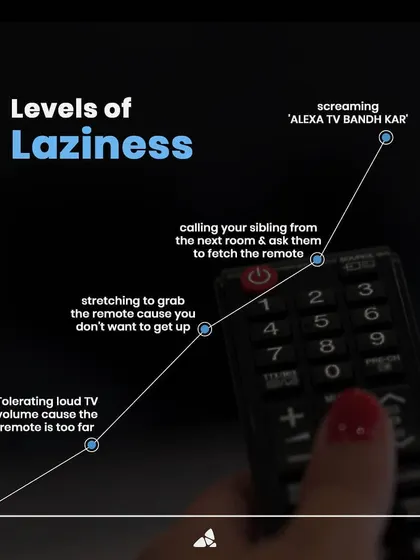 This chart shows the "Levels of Laziness" we all experience. My goal is to take you straight to the top level, where you can just scream "ALEXA TV BANDH KAR" and it's done.