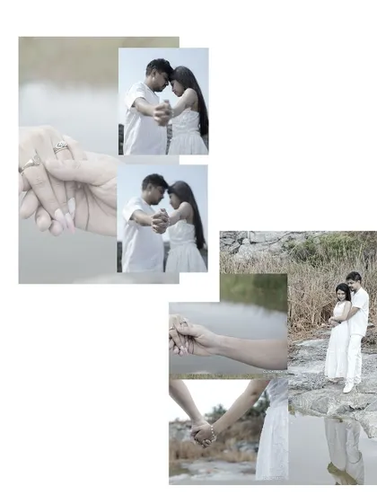 A beautiful collage of intimate moments and hand-holding details from a pre-wedding shoot.