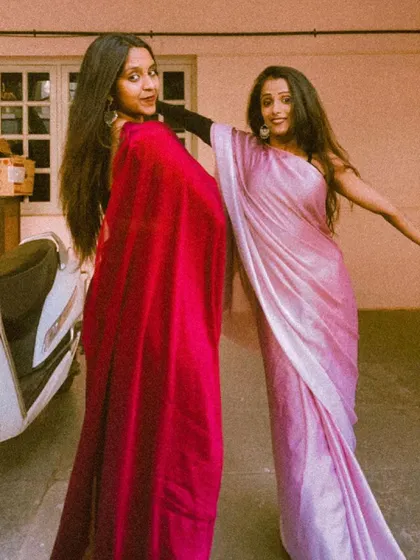Having some fun during our saree photoshoot.