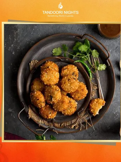 Heavenly flavors for your Mata Ki Chowki or Dandiya Night. These crispy sabudana vadas are a classic Navratri snack, prepared fresh by our team.