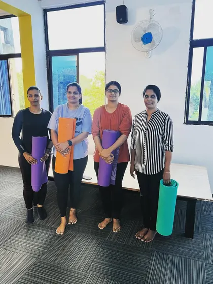 This photo captures the happy faces of our very first yoga batch. We are proud to have created a supportive environment for members to begin their yoga journey with us.