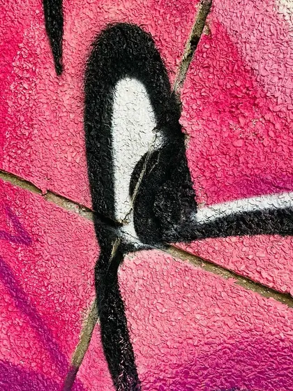 A macro shot of the texture of the spray paint on the rough concrete wall. The harmony is in the details.