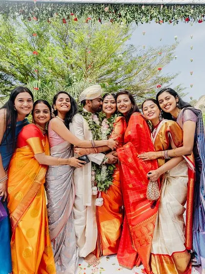 A happy moment with the bride tribe. We make sure to schedule time for these fun group photos that the couple will cherish for years to come.