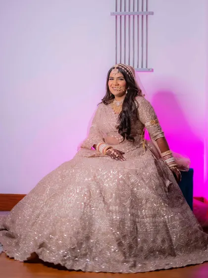 Pure elegance for this beautiful bride. I created a soft and romantic makeup look with a focus on flawless skin to complement her ethereal, shimmering lehenga.