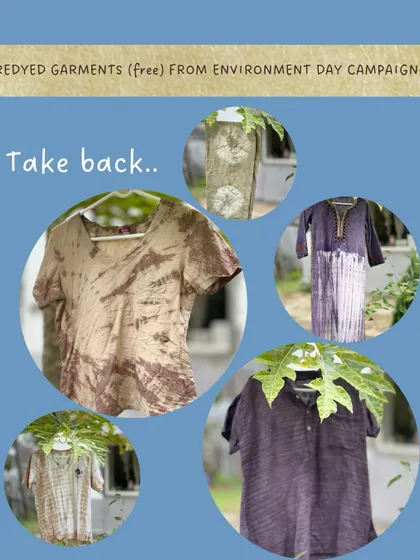 The results of our Environment Day makeover drive. We took donated clothes and gave them a free upcycled, natural-dye treatment. This is circular fashion in practice, creating value from what we already have.