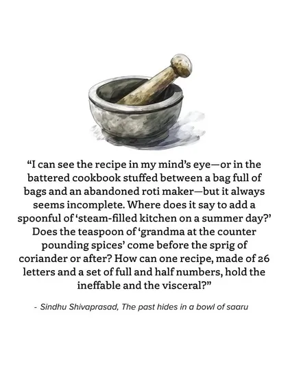 "How can one recipe, made of 26 letters and a set of full and half numbers, hold the ineffable and the visceral?" A poetic question from a contributor to our anthology.