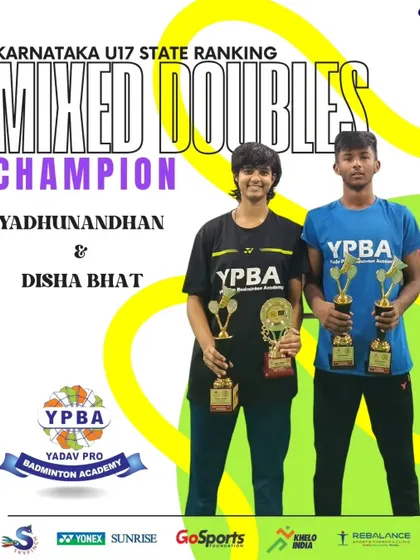 Champions of Karnataka U17 State Ranking Mixed Doubles, Yadunandhan and Disha Bhat, part of a massive 11-medal haul for our academy at this tournament.