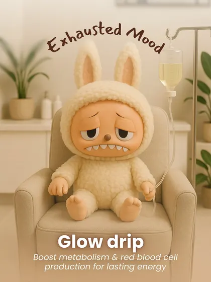 Even Labubu needs a little boost sometimes! Here's a fun take on our IV Glow Drip, designed to boost metabolism and energy for that radiant, snatched look.