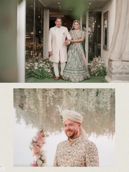The groom's entrance and the couple's walk together, capturing key moments from their beach wedding.