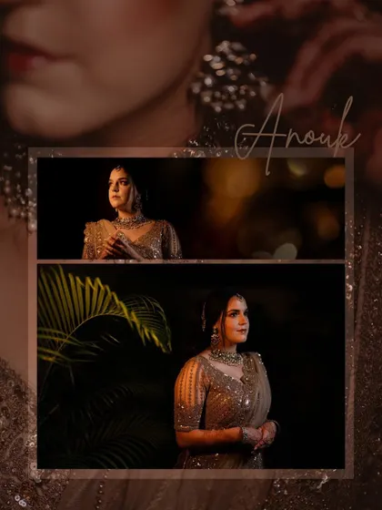 A collage of the bride, Anouk, looking stunning in her reception outfit, capturing her elegance and beauty.