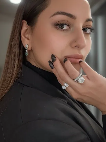 The beautiful Sonakshi Sinha, adorned in a selection of my diamond rings and earrings. Her sophisticated style perfectly complements the timeless brilliance of my designs.